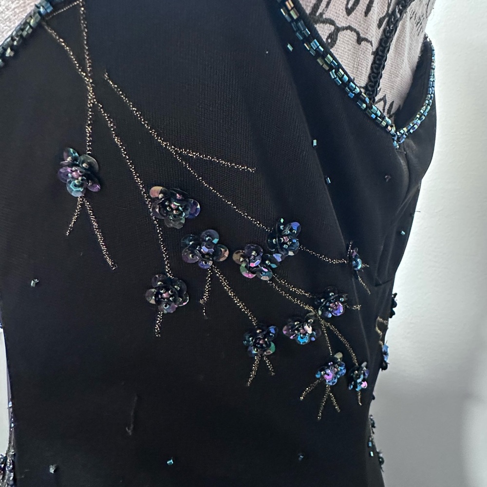 Beautiful Y2KVintage Sue Wong Silk Sheer Mesh Lace Beaded Floral Maxi Slip Dress - Picture 10 of 16